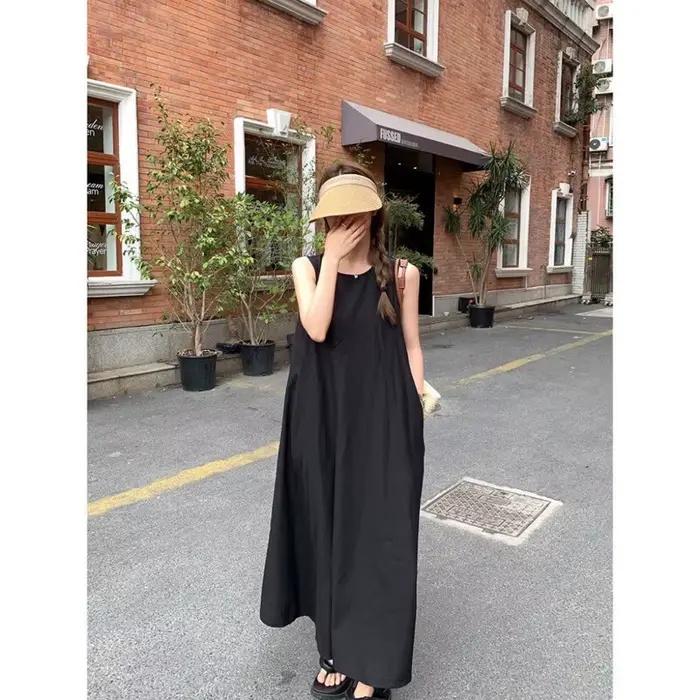 Robe longue de plage sans manches et dos nu pour femme, coupe ample, blanche, en fibre de polyester,