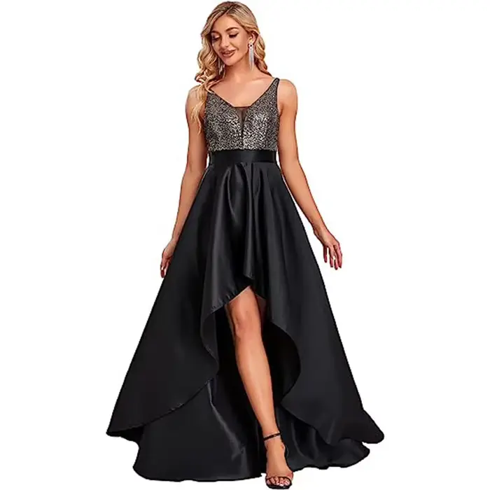 Robe dorée col en V asymétrique à plissé pour soirées officielles femmes occasions spéciales