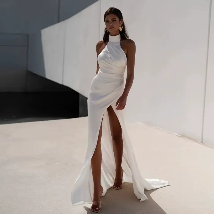 Robe de Mariée Simple en Satin pour Femme, Dos aux, Dos aux, Fibre Lisse, Nouveaux Patients, Quelle 