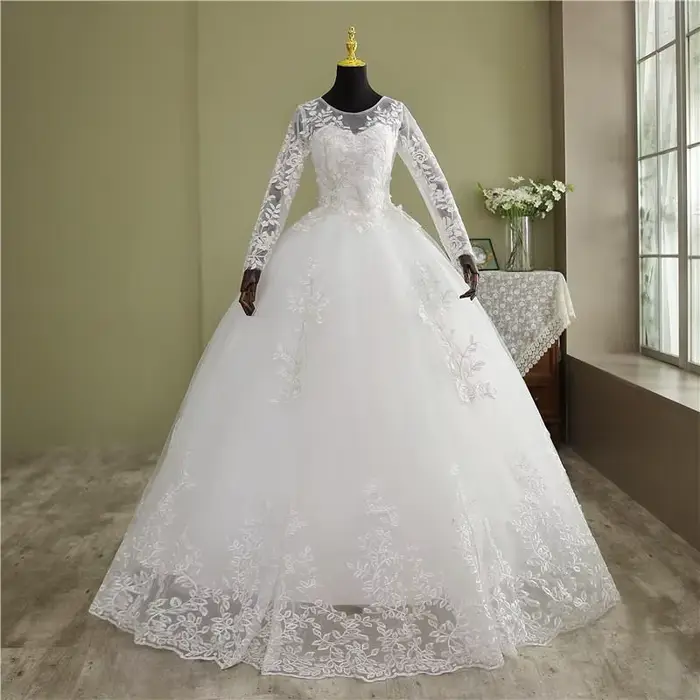 VLNUO NCrawTrain-Robe de Mariée en Mousseline, Grande Taille, à Fleurs, Manches sulf, à Lacets, pour