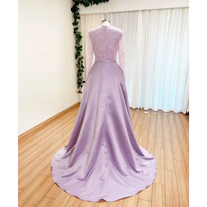 Robe de soirée musulmane élégante col rond manches longues style sirène traîne détachable paillettes robe de bal personnalisée occasions spéciales