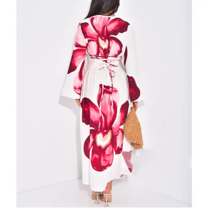 Robe maxi imprimée à manches larges fluides pour femmes élégantes occasions spéciales soirée festive