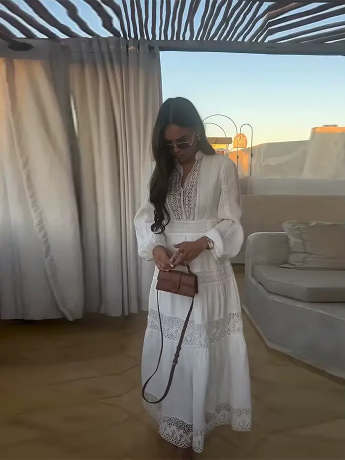 Robe longue ajourée en dentelle pour femmes