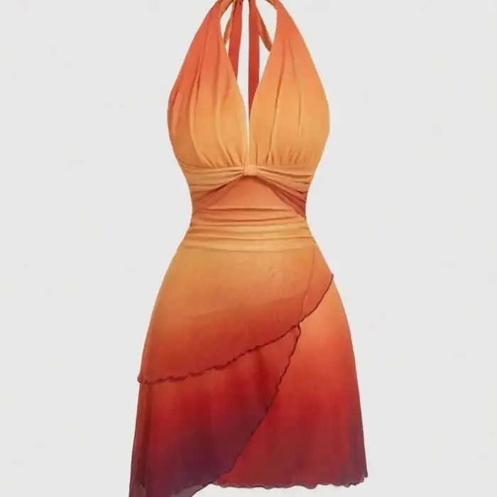 Robe asymétrique à bretelles spaghetti dos nu nœud papillon dégradé pour femmes style moderne occasion spéciale été