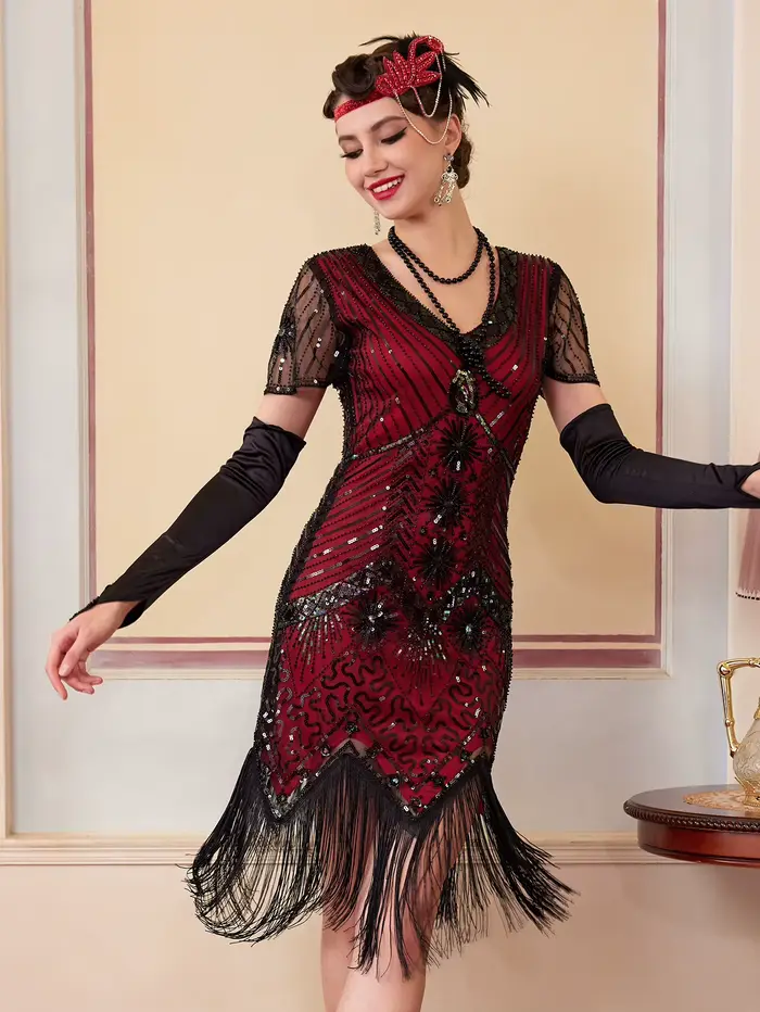 Robe Art Déco en polyester avec franges et paillettes pour bal et événements spéciaux femmes