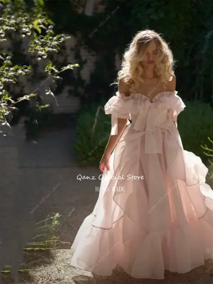 Robe de Soirée Personnalisée en Organza Rose pour Femmes, Coupe Trapèze, Col Bateau, Plissé, Occasions Spéciales