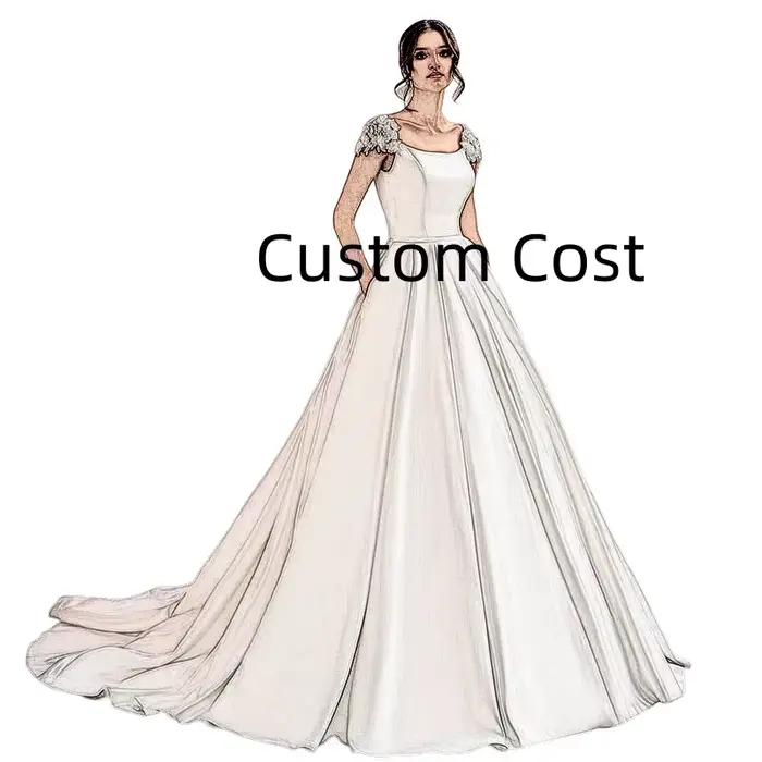 Robes de mariée 2026 coupe A-line en dentelle à manches courtes et longue traîne 2024042130