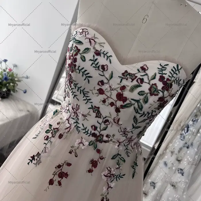 Mryarce robes de mariée de couleur florale chérie Corset dos doux Tulle une ligne robes de mariée