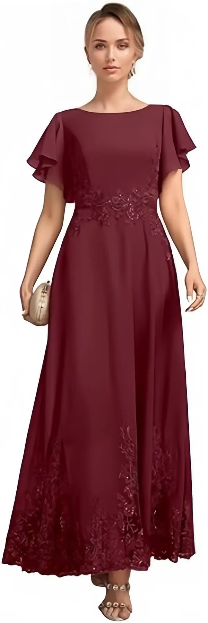 Robe de mère de la mariée en mousseline de soie élégante à col rond pour cérémonies formelles et événements spéciaux