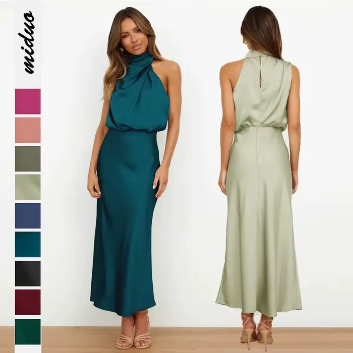 Robes 2025 femme été nouvelle mode Satin robe sans manches