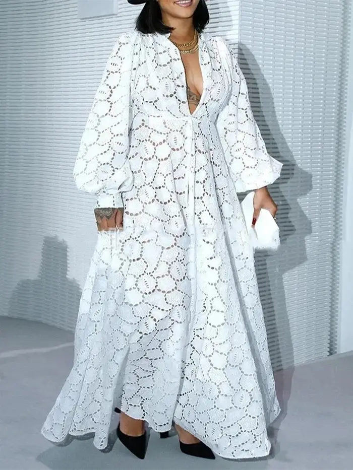 Robe longue blanche élégante ample et décontractée style bohème chic pour femmes occasions spéciales mariage soirées festives