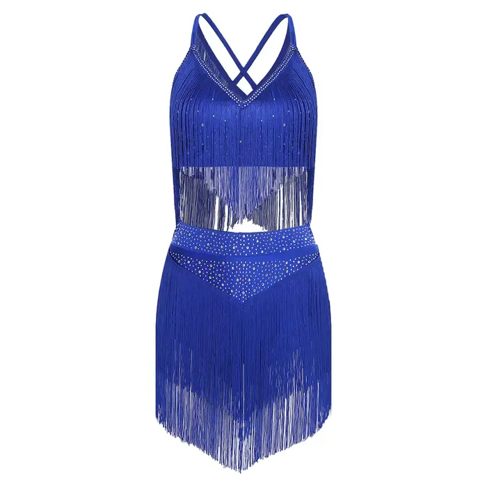 Tenue de danse salsa latine pour femmes, robe de danse salsa, haut court à franges avec jupe à frang