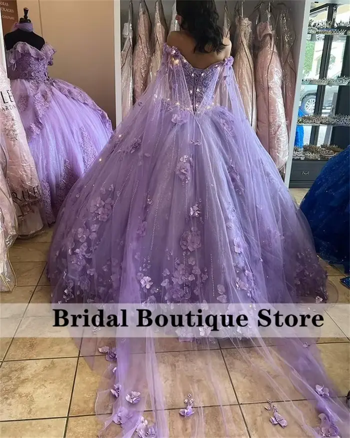 Robes De princesse Quinceanera à fleurs De lavande