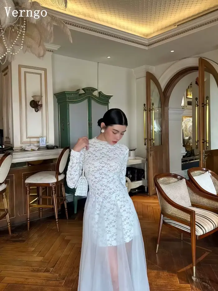 Robe de mariée courte en dentelle sexy Verngo, col montant, coupe A, plissée, robes de mariée modernes, robe de bal, robe de mariée personnalisée, vestido de novia