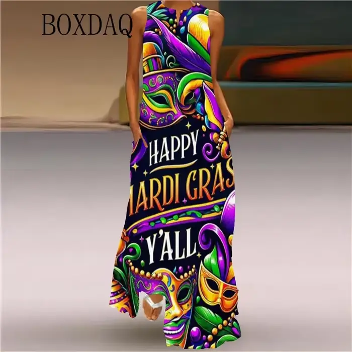 Robe Longue Décontractée à Imprimé pour Femme