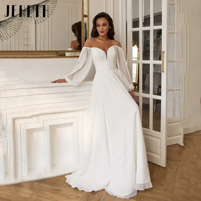 Robe de Mariée A-Line Mousseline JEHETH Personnalisable