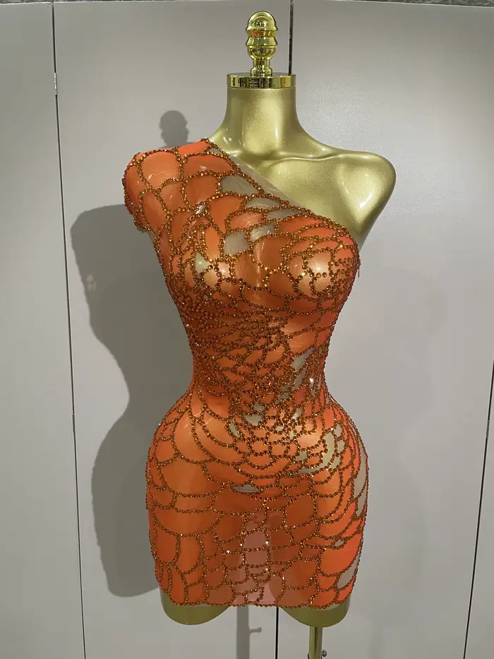 STOCK femmes brillant strass Sexy une épaule culture robe anniversaire célébrer fête