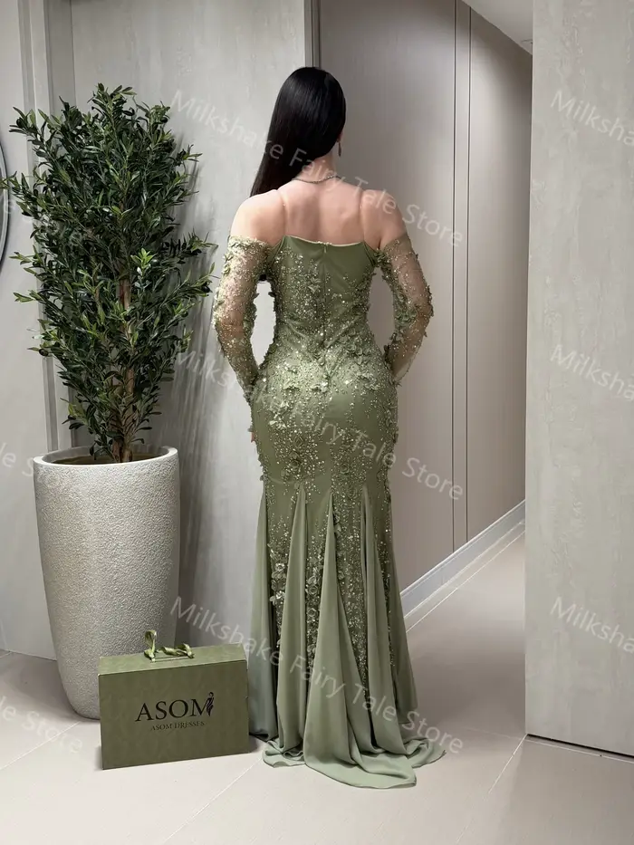 Robes de soirée sirène vert sauge