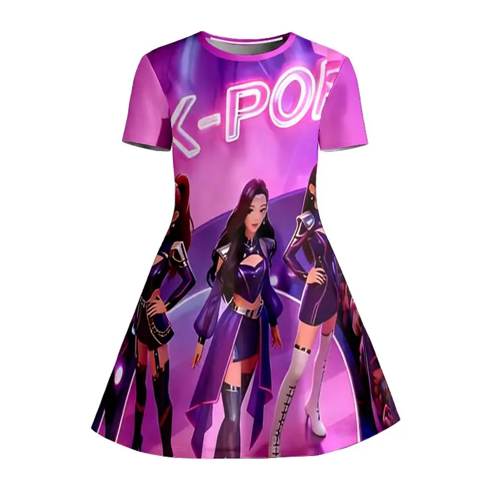 Robe imprimée néon pour filles, style groupe K-Pop, robe T-shirt de scène violette, idéale pour les 
