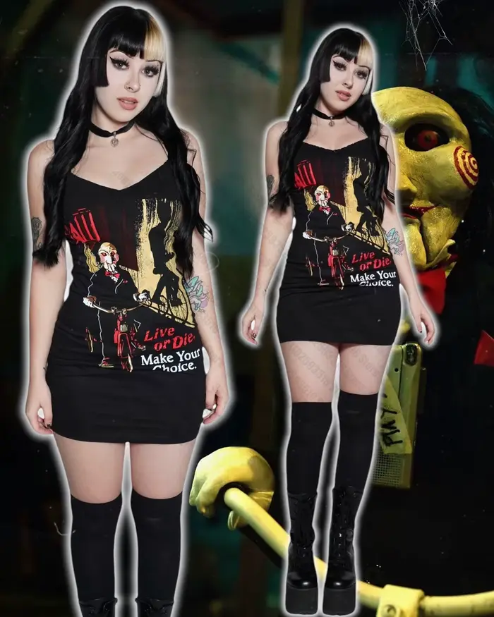 Robe mi-longue Emo Goth Punk pour femme, vêtements gothiques, vêtements vintage, graphique, noir, mi