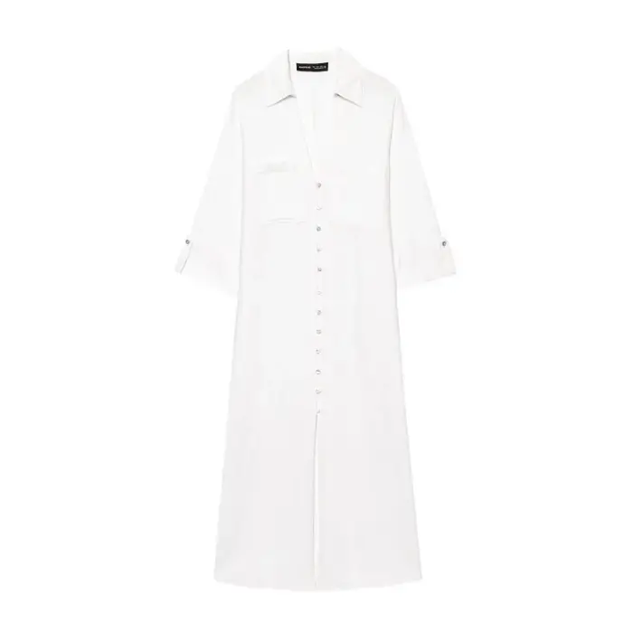 Robe BSAY en polyester pour femmes, style bureau, col rabattu, boutonnage simple, longueur cheville, pour soirées et occasions spéciales