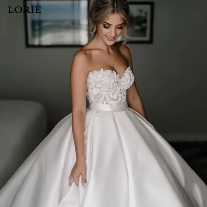 LORIE – robe de mariée de princesse en Satin, en dentelle, avec traîne, ivoire