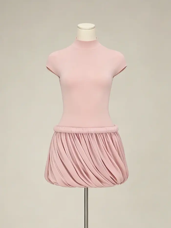 Robe mini chic à col montant et froncée PUAL, style élégant et moulant, idéale pour les soirées, les rendez-vous et les événements nocturnes, un incontournable pour 2026