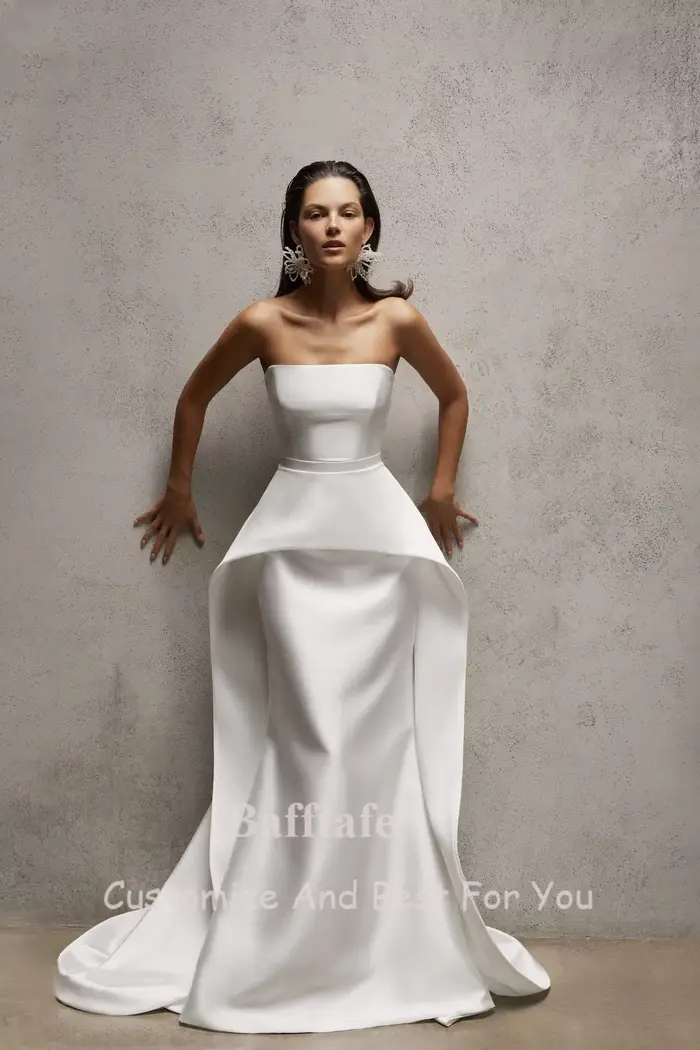 Bafftafe personnalisé doux Satin robes de mariée sirène arabe longues