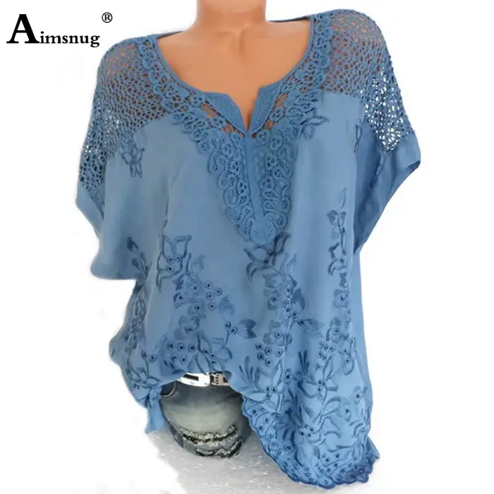 Grande taille S-6XL femmes nouveau été creux solide Y-manches chauve-souris broderie femme T-Shirt Streetwear adt dames Tee Shirt