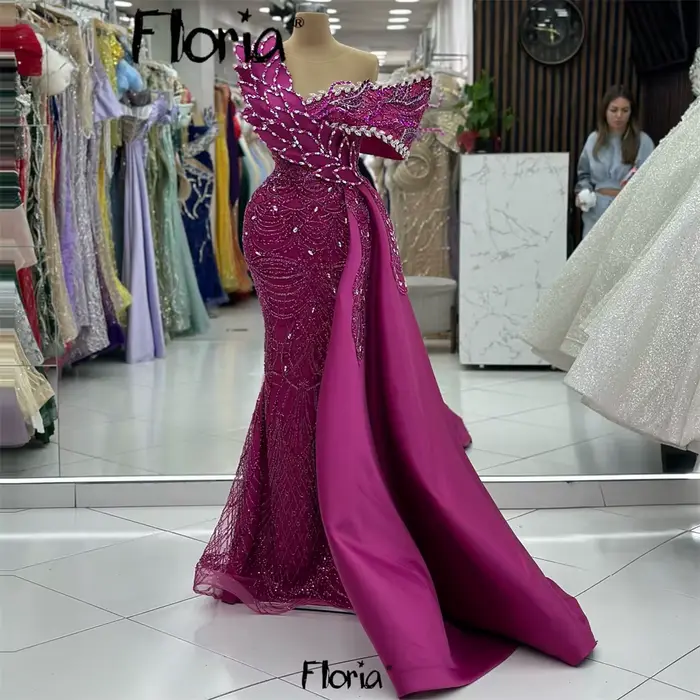 Robes de Soirée Sirène Rose Vif pour Femme