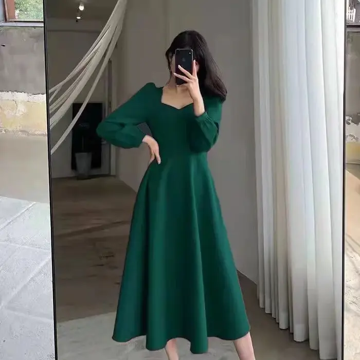 Manches longues bouffantes solide robe élégante femmes vêtements invité de mariage nouvel an femmes