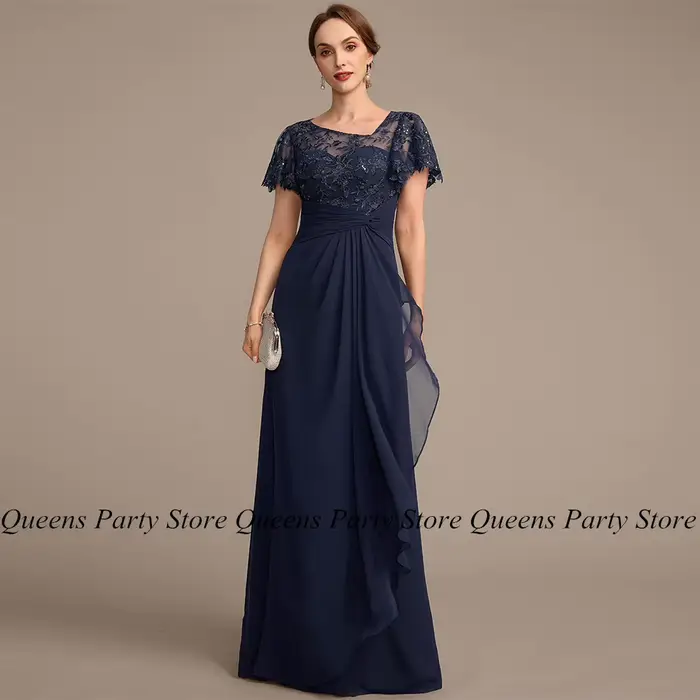 Robe de soirée bleu marine pour mère de la mariée