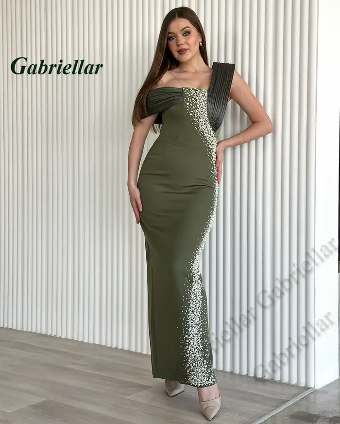 Gabriellar – robe de célébrité classique en perles, épaules dénudées, robe Maxi de soirée formelle pour femmes, longueur cheville en Satin, personnalisée