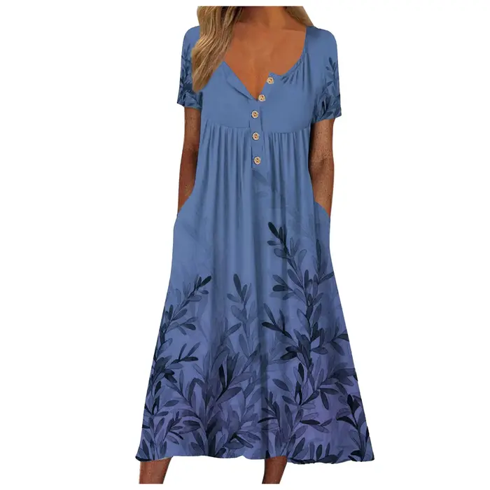 Robes en vente robes De liquidation pour femmes 2022 à manches courtes fleur cravate ronde bouton lo