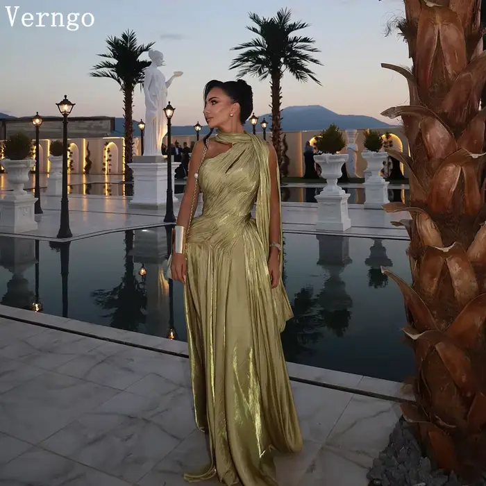Robe de soirée Verngo vert brillant sirène pour occasions formelles élégantes plissée arabe soirée festive personnalisable couleurs multiples styles