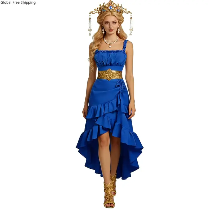 Robe de soirée asymétrique à volants pour femme, style médiéval vintage, idéale pour les fêtes, les bals, le cosplay, Halloween et les spectacles sur scène