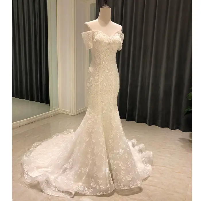 Longue robe de mariée sirène personnalisée, corset de luxe pour musulmanes, jolie robe de mariée, 6811