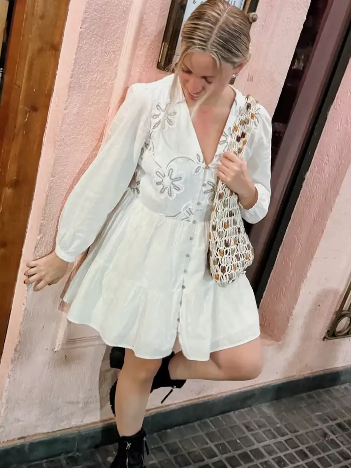 Robes pour femmes, beige, manches longues, robes courtes, nouvelle collection printemps 2026, mode féminine, vestidos décontractés, robe de fête mini brodée de fleurs