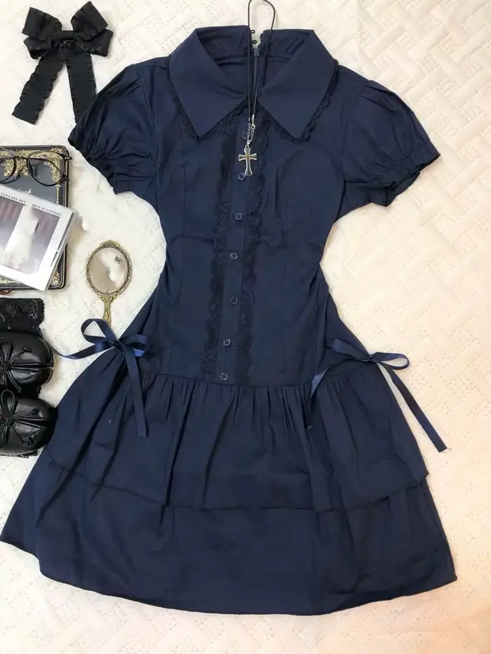 Robe bleue Style Preppy Vintage