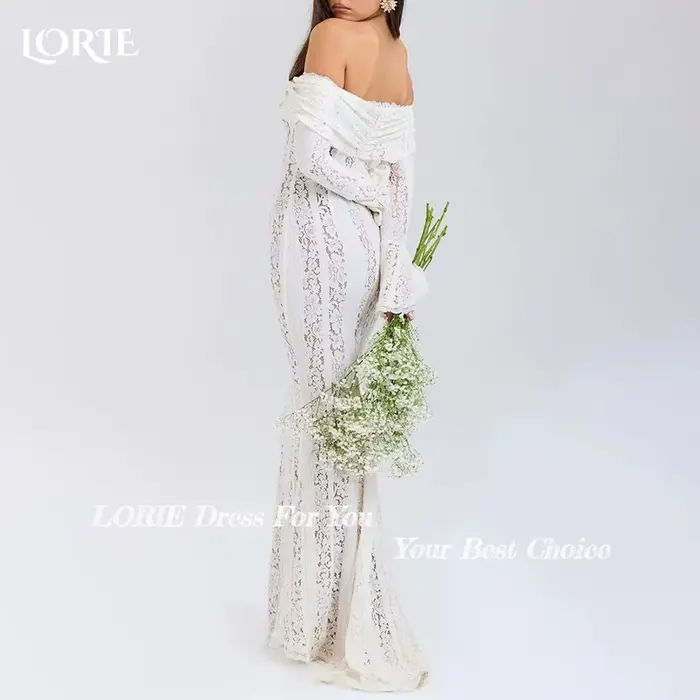 LORIE dentelle sirène robes de mariée épaules dénudées a-ligne évasée à manches longues robe