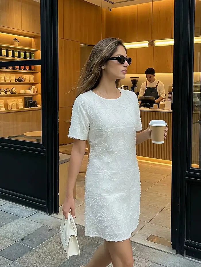 Robe midi élégante style français pour femme nouvelle collection été broderie 3d luxe jupe courte idéale pour vacances plage