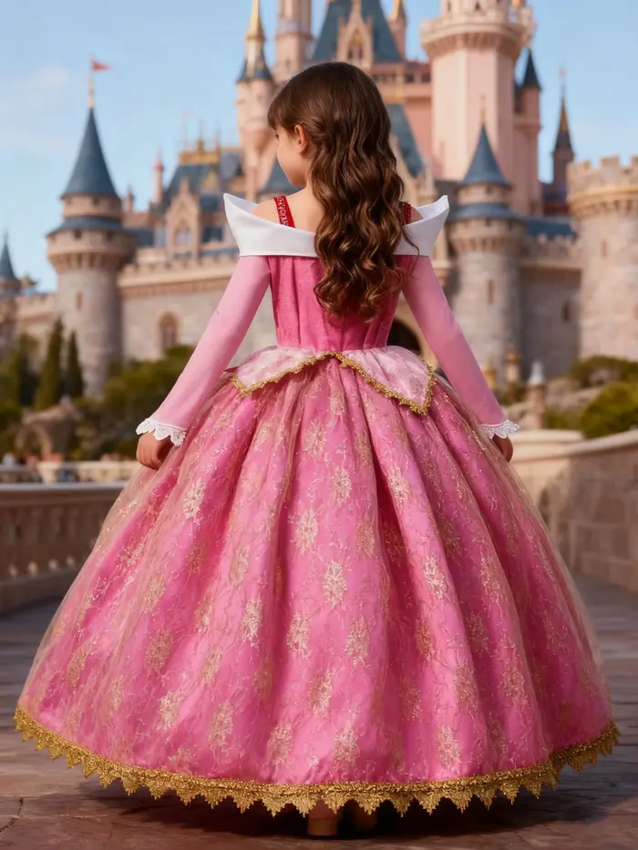 Fille Aurora robe de princesse enfants luxueux Cosplay Costume Rose