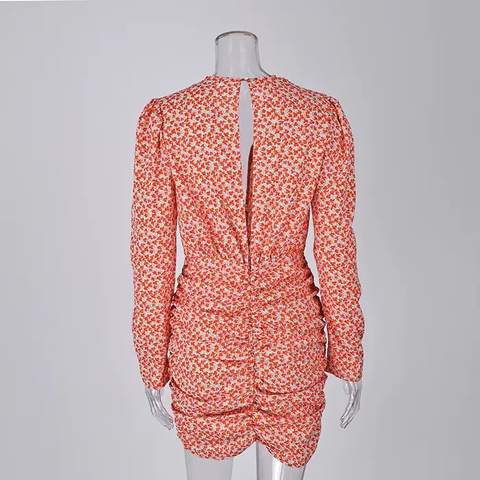 Linad Vintage col en V profond imprimé robe courte Sexy été taille haute plissée Mini