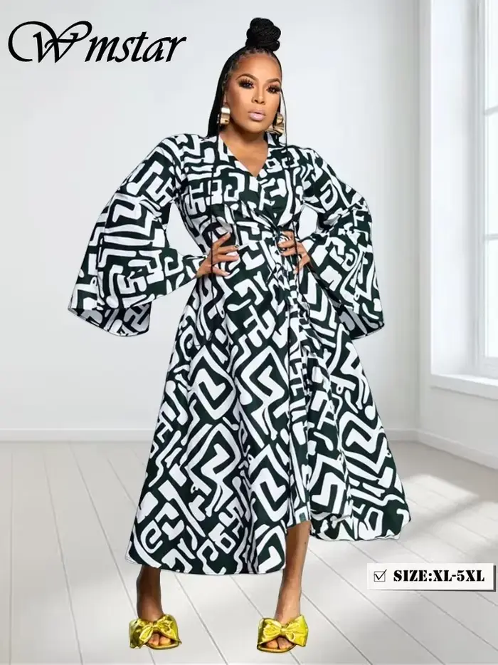 Robe maxi à manches longues évasées pour femmes