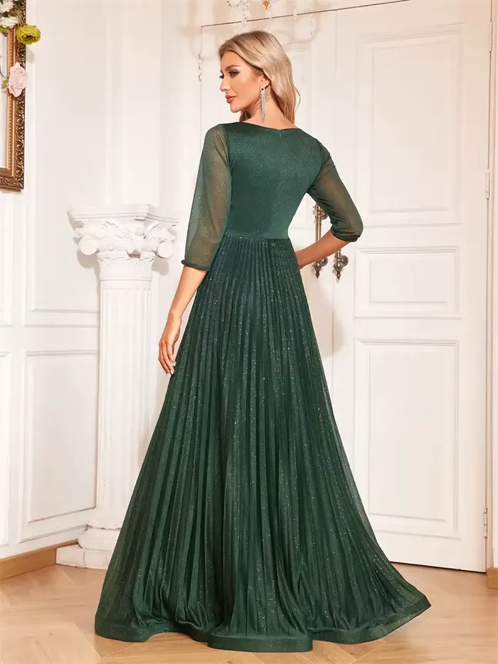 Lucyinlove luxe à manches longues robes de soirée formelles élégant col en v longueur au sol femmes en mousseline de