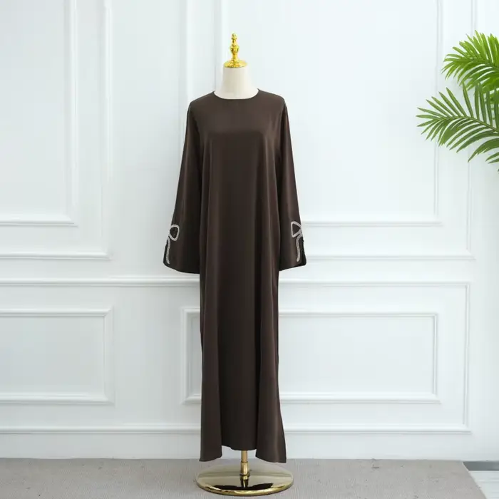 Abaya pour femme élégante polyester tricotée avec arc décoration pour occasions spéciales automne hiver
