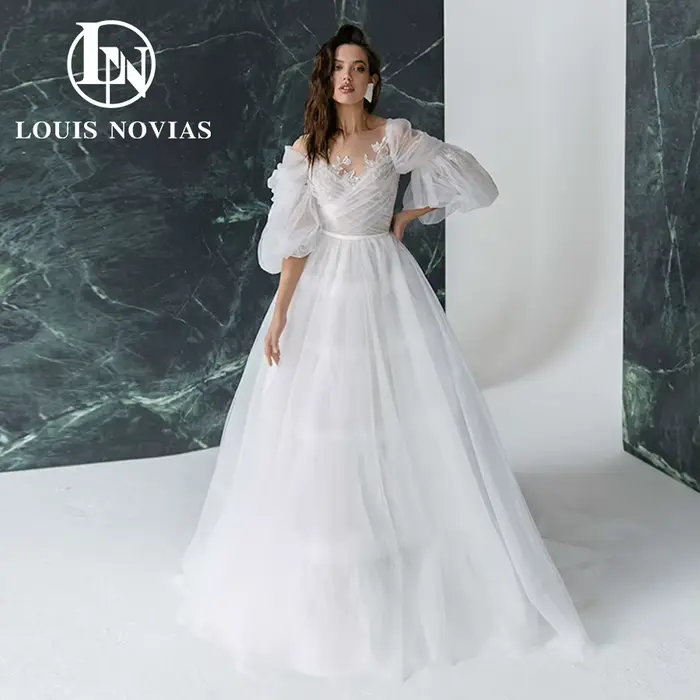 Modis-Robe de mariée A-Line avec chérie envolée, robes de mariée élégantes, manches bouffantes, pati