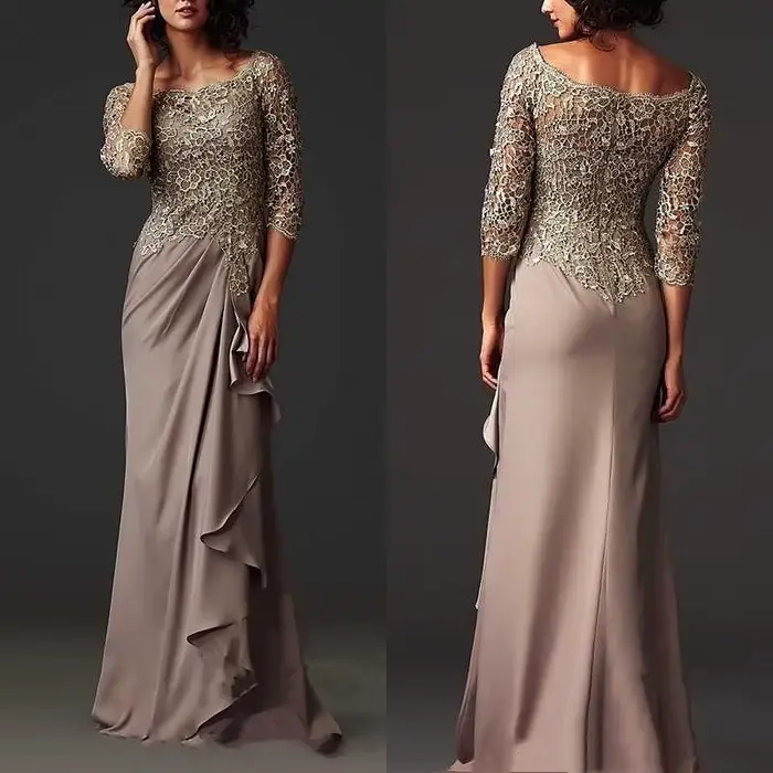 Robe de mère de la mariée en mousseline de soie avec dentelle et broderies florales pour femmes, élégante pour cérémonies de mariage et événements formels