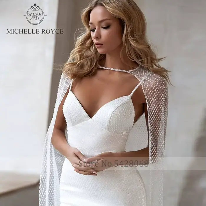 Michelle Royce a-ling robes De mariée chérie bretelles Spaghetti dos nu chapelle Train