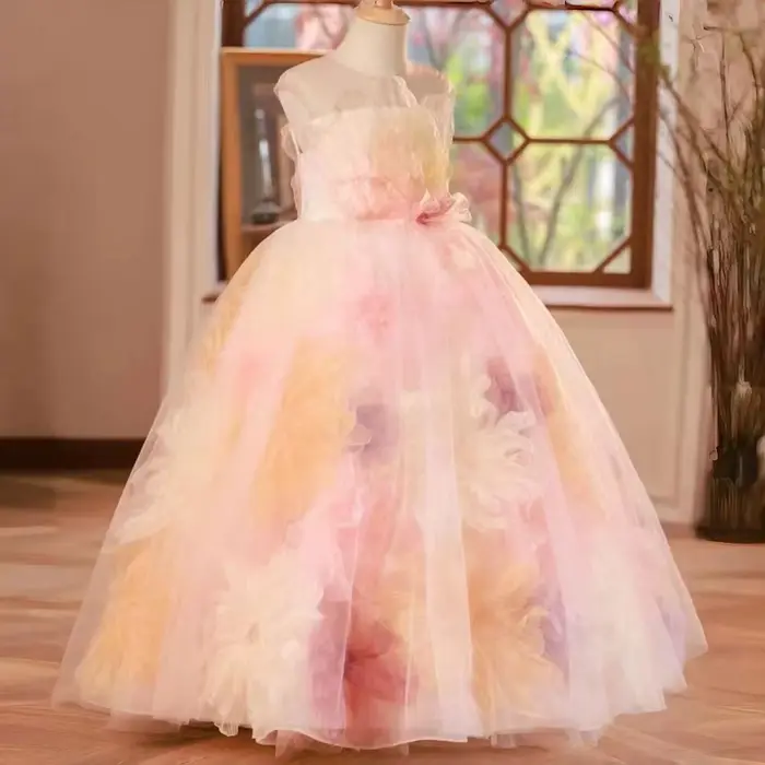 Jill Wish J229 robe de fille florale arabe de luxe avec fleurs dubaï enfants princesse anniversaire fête de mariage